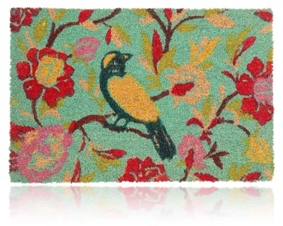 Kokos-Deurmat mit Vogel und Blumen, 60x40 cm, bunt