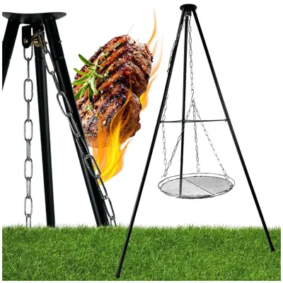 Produktbild von Dreibein Schwenkgrill 152cm - mit Grillrost Ø 50cm - Höhenverstellbar Kette - Outdoor Holzkohlegrill