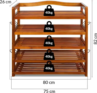 Image de CASARIA® Étagère à chaussures à 5 niveaux meuble de rangement bois d'acacia porte-pantoufles range-chaussures 30 paires
