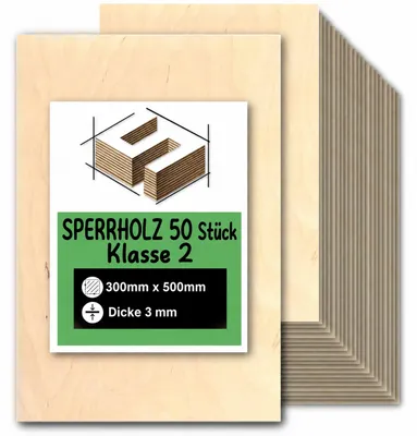 Produktbild von Rechteckige Birkensperrholzplatten zum Basteln und Bemalen – Lasergravur, Laserschnitt, CNC-Fräsen, Modellbau, Laubsägearbeiten, Brandmalerei und Decoupage – Klasse 2 – 30 × 50 cm (300 × 500 mm) – 3 mm – 50 Stück