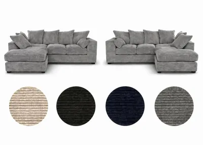 Zdjęcie produktu dla Sofa narożna lewostronna DIVERS, 3-osobowa, szara, z tkaniny sztruksowej, 212 x 166 cm, sofa do salonu w stylu nowoczesnym