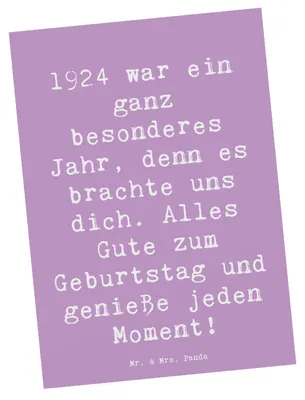 Produktbild von Mr. & Mrs. Panda Ansichtskarte Spruch 1924 Geburtstag - Lavendeltraum - Geschenk, spruchkarte, Postkarte, Ansichtskarten, Postkarten, geschichtsträchtige Geschenke, dich