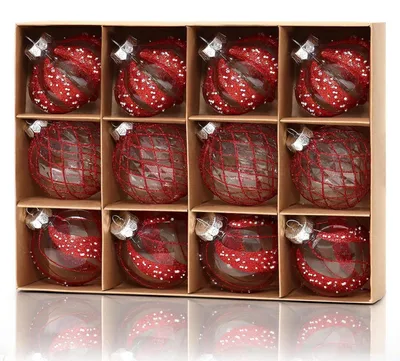Immagine prodotto di Palline natalizie, 8 cm, glitter, colore rosso, confezione da 12 pezzi