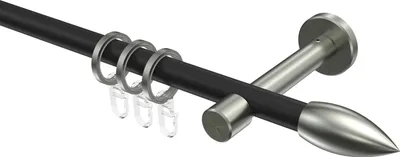Produktbild von Interdeco Gardinenstange / Vorhangstange Schwarz / Edelstahl-Optik, Typ Sinux Poveda (Flamme), 16 mm Ø 1-läufig, 420 cm