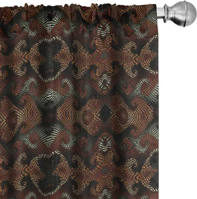 Immagine prodotto di ABAKUHAUS Tende astratte, tende, strisce curve, trattini e macchie in tonalità scure, 2 pezzi 75 x 225 cm, rosso-marrone grigio