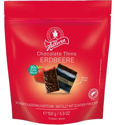 Produktbild von Halloren Chocolate Thins Erdbeere 150g