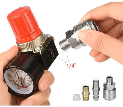 Obrázok produktu pre Regulátor tlaku pre vzduchový kompresor 1/4" so štvorcestnou klapkou a pripojením 140 PSI / 12 bar