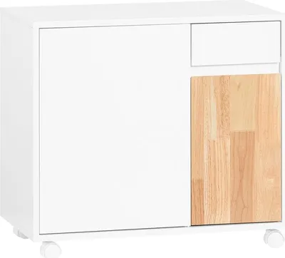 SoBuy Schubladenschrank ASK04-WN weiß mit Holzfront und Rollen