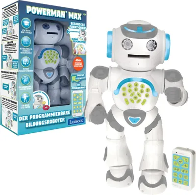 Produktbild von Lexibook Powerman Max, Fernbedienung Gehen Sprechender Spielzeugroboter, STEM Programmierbare, Tänze, Singen, Erzählen von 10.000 Geschichten, Lernquiz, Schießende Discs, Sprachwiederholung, ROB80DE