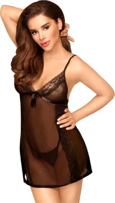 Zdjęcie produktu dla Penthouse Casual Seduction Babydoll czarny S/M z koronką i stringami