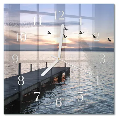 Produktbild von Tulup Glasuhr Wanduhr Küchenuhr Echt-Glas 30x30 cm Modern Dekorativ Geräuschlos Weiße Zeiger - Vögel am See