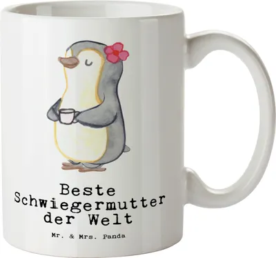 Produktbild von Mr. & Mrs. Panda weisse tasse Pinguin Beste Schwiegermutter der Welt - Weiß - Geschenk, großer kaffeepott, Mama, Mutter, Große, Geschenkidee, Teetasse, Pott, Dankeschön