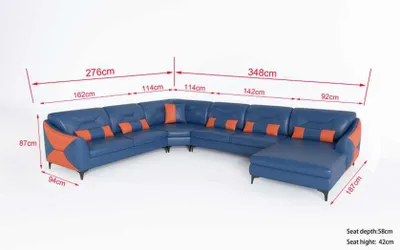 Zdjęcie produktu dla Duża Sofa Narożna W Kształcie Litery U Skórzana Czarna