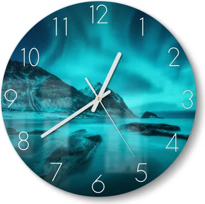 Produktbild von DEQORI Glasuhr Ø30 cm Zahlen 'Polarlichter in Norwegen' Wanduhr Glas Uhr Design leise