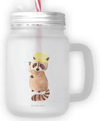 Produktbild von Mr. & Mrs. Panda Glas Waschbär - Transparent - Geschenk, Cocktailglas, Fröhlich, Mit Schraubdeckel, Lustige Sprüche, Plan, Trinkglas, Tagträumen, Mason Jar, Seifenblasen