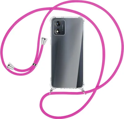 Produktbild von Handykette Backcover-Schutzhülle mit Band (Metall silberfarben) für Motorola Moto E13 (6.5'') - hot pink