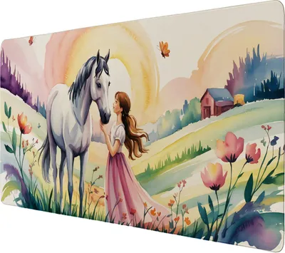 Produktbild von Pferde Mädchen Sonnenuntergang Schreibtischunterlage 69x31cm XXL Mauspad