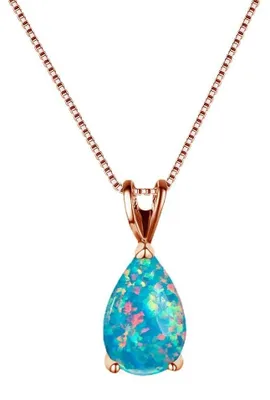 Produktbild von JEVLUH Blauer Opal,Ovale Geburts Stein Halskette,Versilberte Feuer Opal Wassertr