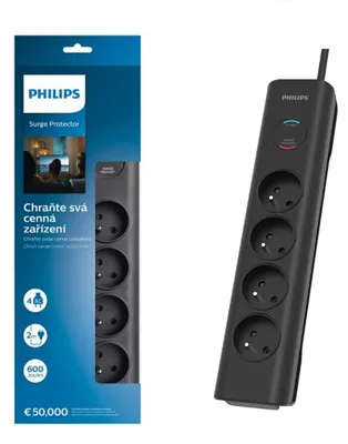 Produktbild von Philips SPN7040BA/60 surge protector Black 6 AC outlet(s) 2 m