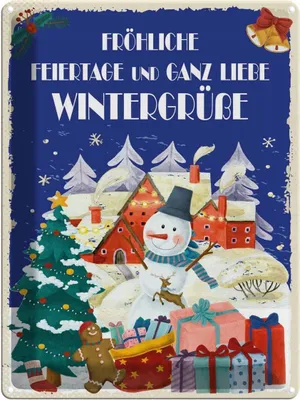 Image de vianmo Plaque en tôle 40x30 cm liebe Wintergrüße Weihnachtsgrüße