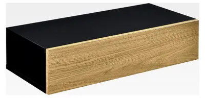 Produktbild von Wandregal mit Schublade Schwarz/Holz Hängeregal Nachttisch Nachtschrank Wandschublade