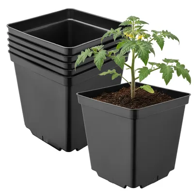 Produktbild von Garronda 5 Stück Kunststoff eckig mit Drainagelöchern Blumentopf für Garten (Schwarz, 15 x 15 x 15 cm (2,5L)) GD-KW-S