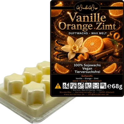 Produktbild von WonderWax Duftwachs Wax Melts für Duftlampe, 6 Sterne Duftmelt Wachsmelt Sojawachs Duftwachs Würfel für Raumdüfte, Wachs Duftöl Winter Indoor Schmelzen für Aromalampe Spicy Vanille Orange Zimt