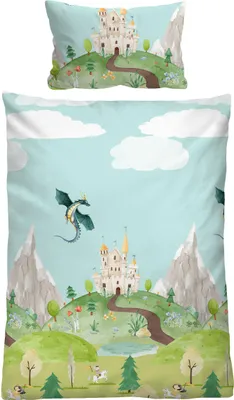 Produktbild von Biberna Linon Bettwäsche Ritterburg 100x135 cm + 40x60 cm