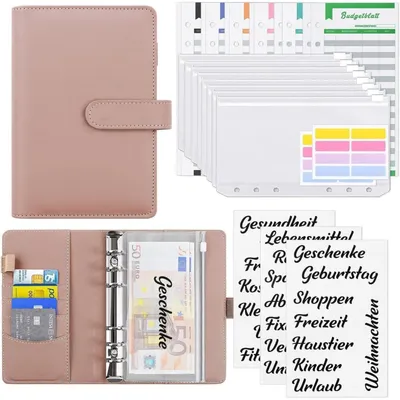 Image de Planificateur budgétaire A6, relié par spirale, avec pochettes pour l'argent et feuilles de suivi budgétaire, couleur rose
