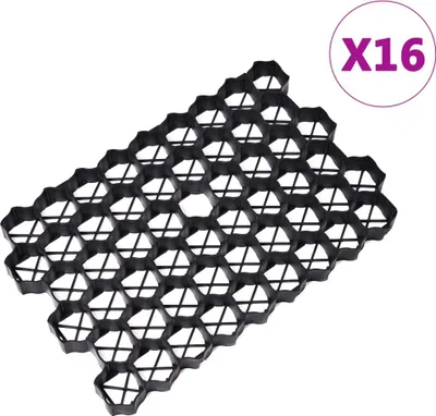 Produktbild von vidaXL Rasenwaben 16 Stk. Schwarz 60x40x3 cm Kunststoff