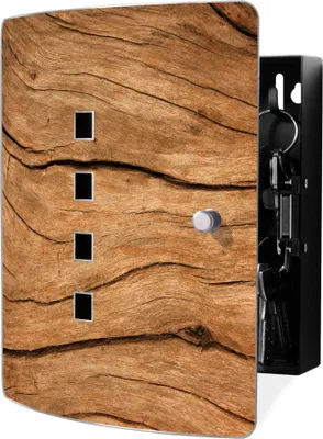 Produktbild von banjado Design Schlüsselkasten aus Edelstahl für 10 Schlüssel, Schlüsselschrank 24 x 21,5 x 7cm groß mit Magnetverschluss, Trockenes Holz [BWSK 10787]