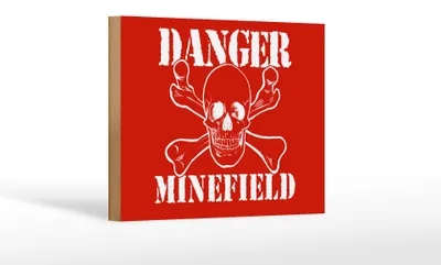 Produktbild von Holzschild Hinweis 18x12 cm Danger Minefield Schädel