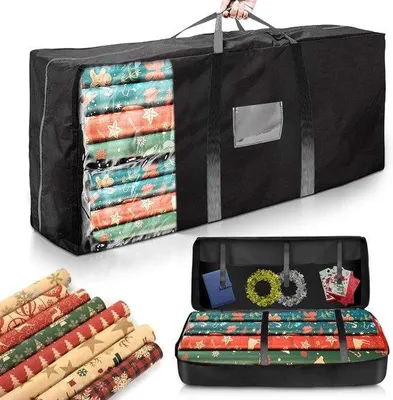 Produktbild von Famanu Aufbewahrungstasche für Geschenkpapier 82x35x14 cm – Wasserfest und reißfest – 600D Oxford-Gewebe – Grau