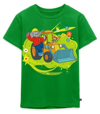 Produktbild von Spreadshirt Benjamin Blümchen Mit Schaufelbagger Kinder Premium T-Shirt, 122/128 (6 Jahre), Grün