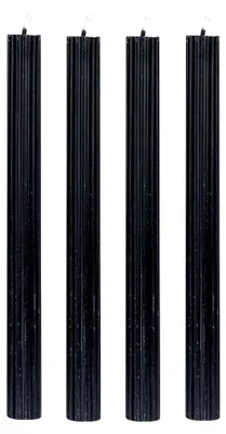 Produktbild von 4er Set Stabkerzen Schwarz 25 cm mit Rillen-Design