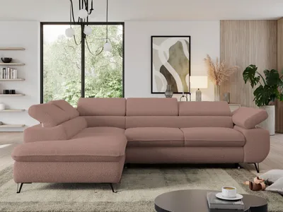 Produktbild von Couch mit Schlaffunktion, L-form Ecksofa, Wohnzimmersofa, mit Einstellbare Kopfstützen - PEDRO L - Boucle - Rosa - Links