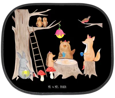 Produktbild von Mr. & Mrs. Panda Auto Sonnenschutz Waldtiere Picknick - Schwarz - Geschenk, für Autoscheiben, Maus, Lustige Sprüche, Eichhörnchen, Fürs, Seitenscheibe, Igel, Wald, Hase