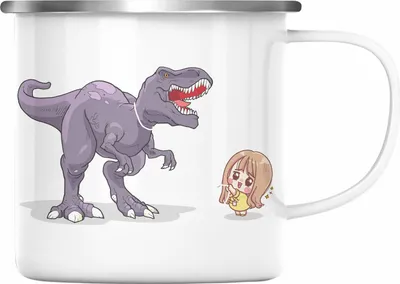 Produktbild von Trendation - Coole Emaille Tasse für Dinofans Dinosaurier Geschenkidee Mädchen Geschenke Lustig (Silber)
