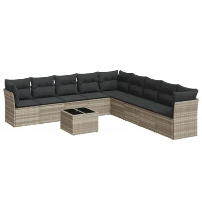 Produktbild von vidaXL 10-tlg. Garten-Sofagarnitur mit Kissen Hellgrau Poly Rattan