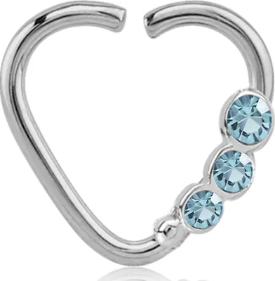 Produktbild von viva-adorno Knorpel Piercing Herz Kristall Ohrpiercing Helix Cartilage Tragus 316L Chirurgenstahl verschiedene Farben Z490,Herz 3x silber / aqua