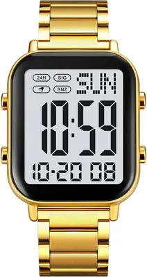 Produktbild von Digitale Armbanduhr Herren LED große Ziffern Dualzeit Datum 12/24H Stoppuhr Wecker Edelstahlarmband wasserdicht Business Sport Uhr