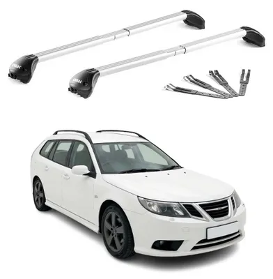 Image de Barres de toit pour Saab 9-3 II Break 2005-2011 Alu Gris Argenté 2 pièces ABE