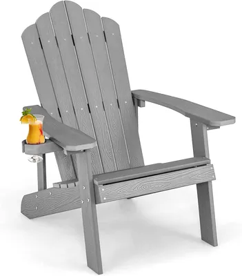Produktbild von GOPLUS Adirondack Gartenstuhl mit Getränkehalter, Gartensessel mit Komfortabler Rücklehne & Breiten Armlehnen