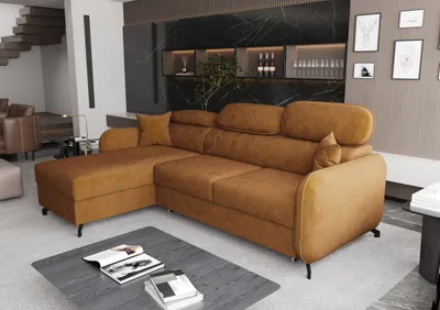 Produktbild von AX LIVING Ecksofa mit Schlaffunktion Ribella 5 L-Form 265 cm, Samt in Bernstein Links