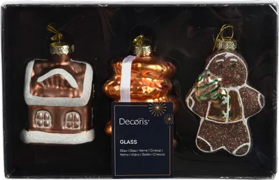 Produktbild von Christbaumschmuck Glas 7cm Lebkuchen Figuren 3er Set Braun