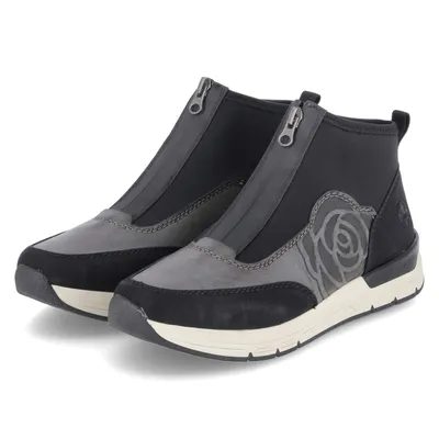 Produktbild von Rieker Damen sportliche Stiefeletten/ Ankle Boots Grau-Schwarz Textil-Synthetik - vegan Größe: 39