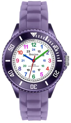 Produktbild von Brecjon Lernuhr Armbanduhr Mädchen Jungen Kinder Kids 5 ATM wasserdicht Silikonuhr violett 2501