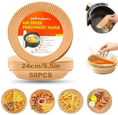 Image de Papier sulfurisé rond de 24 cm, XXL, antiadhésif et imperméable, pour friteuse à air chaud et four