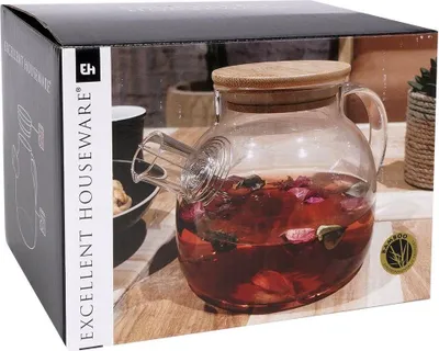 Immagine prodotto di Eccellente Brocca di vetro per acqua Brocca di vetro con inserto per colino per acqua tè bevande calde con manico Coperchio 1l