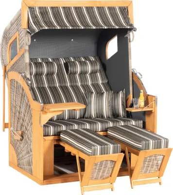 Produktbild von Rustikal 405 Z Comfort XL, Selbstmontage, 2-Sitzer XL 3/4 Liegemodell, Geflecht vintage-oak, Strukturpolyester gestreift, Textilen anthrazit, Pinienholz teakfarben gebürstet, ca. 135x90x165 cm